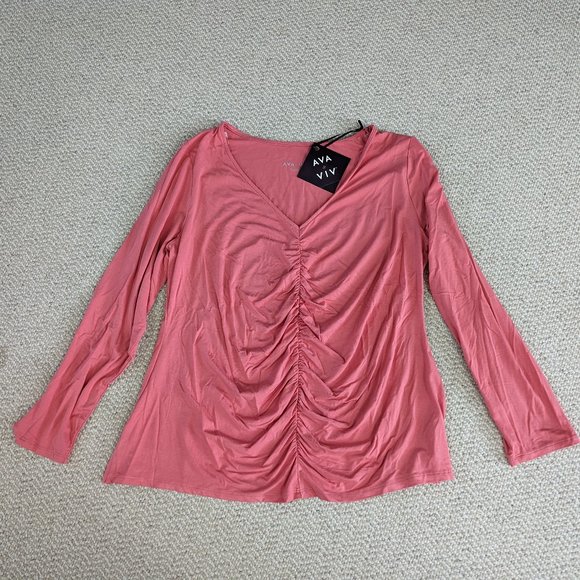 Ava & Viv coral ruched front shirt - 1x - Picture 1 of 3